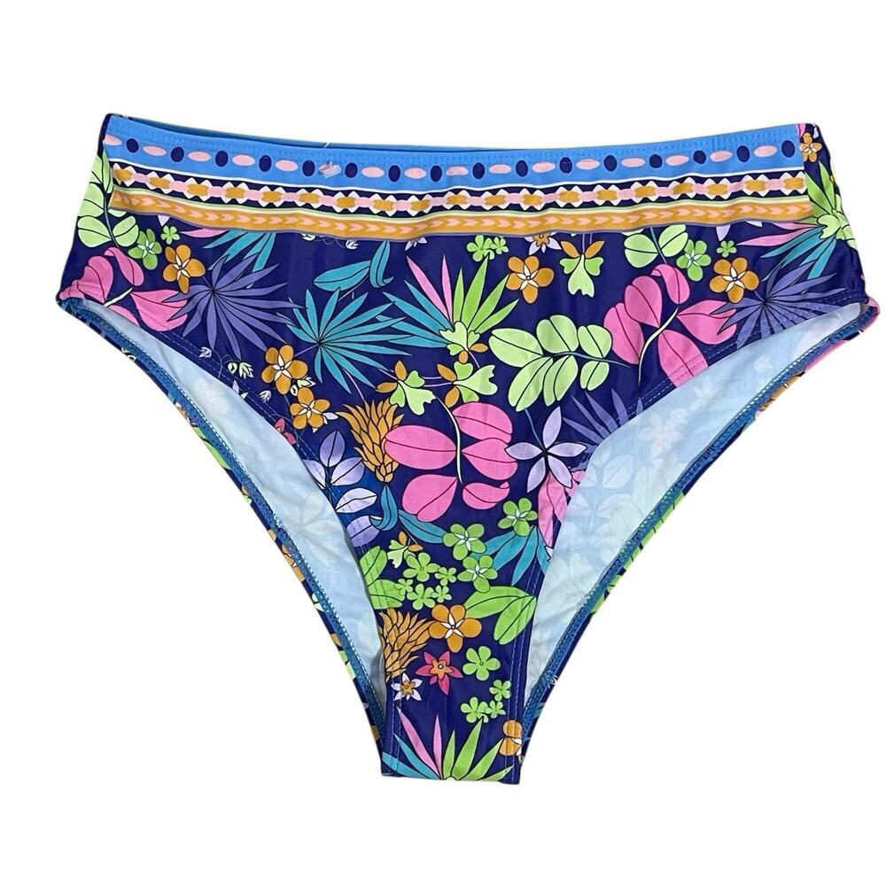 Shein Botanical Floral High Waist Bikini Bottom Size XL Blue Pink Multi NWOT